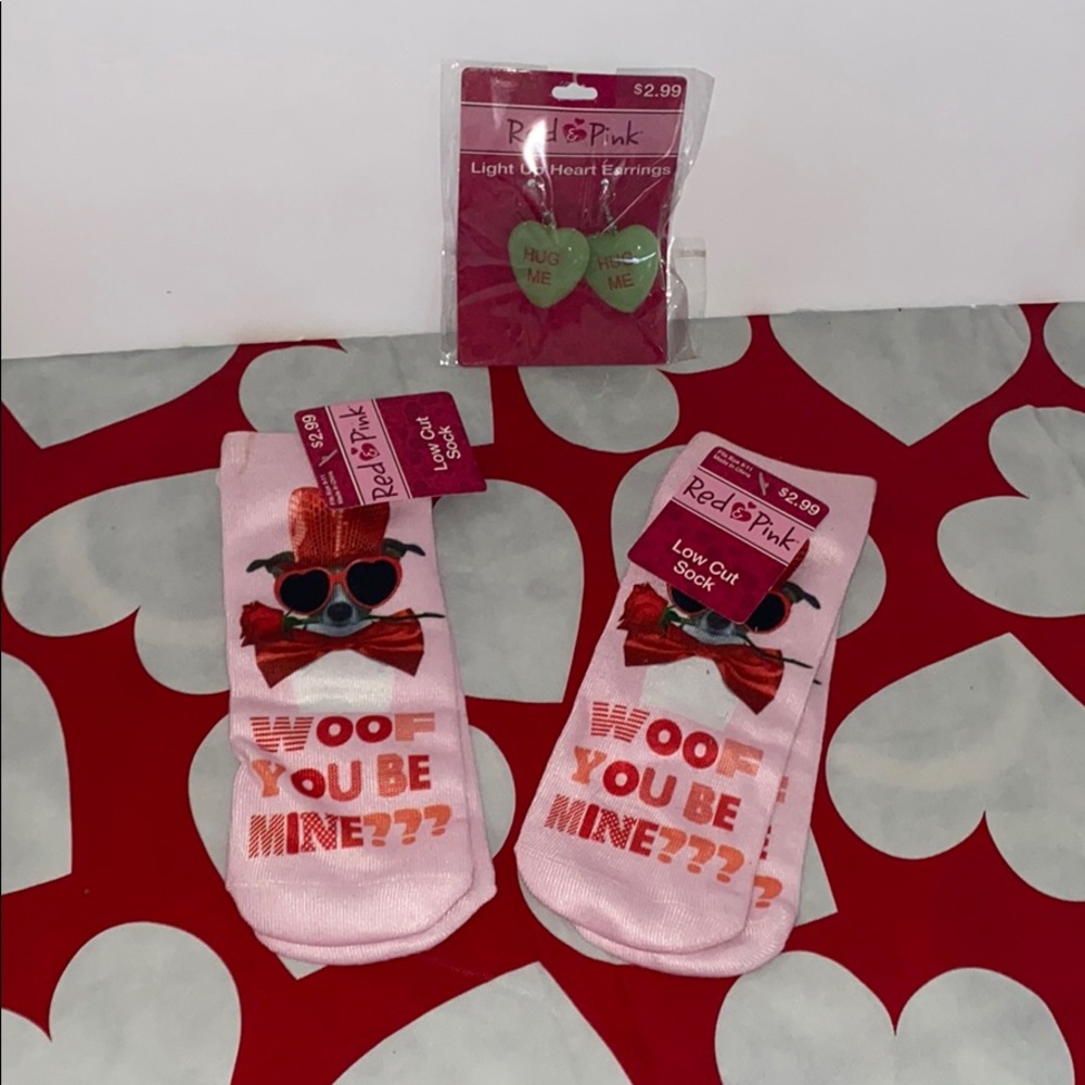 NEW! Red & Pink Low-cut (like anklets) Valentine’s Socks&Earrings